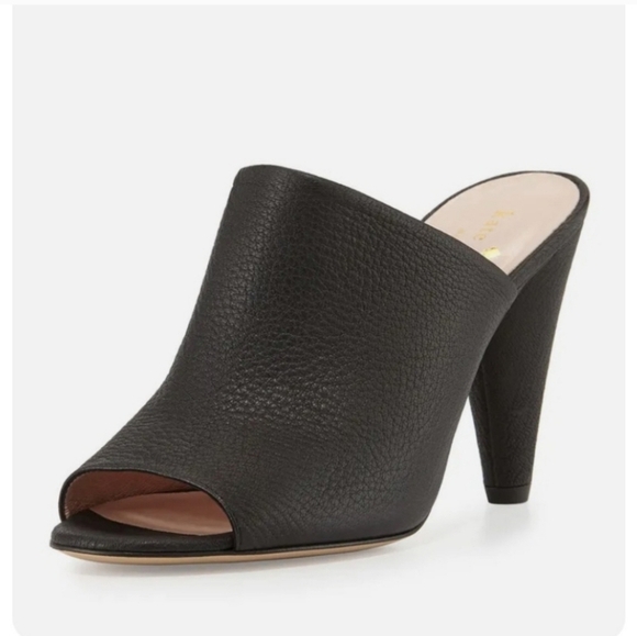 Kate Spade New York Bova peep-toe cone-heel mule black Pebble Leather 8 B - Picture 2 of 7